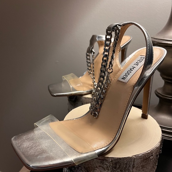 Steve Madden Shoes - Used Steve Madden High Heel | Silver | Clear Toe Strap | Silver Chain | 7.5
